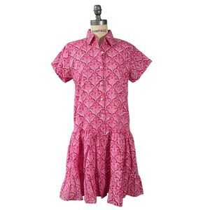 Hibiscus Linens Tuckernuck short sleeve pink block print dress sz medium